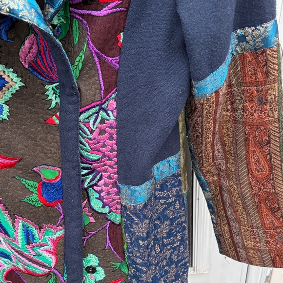 Ritu Kumar Multicolor Patchwork Embroidered Trench Boho Coat Jacket-4 - Picture 11 of 15